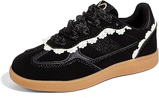 Sponsored Ad - Kids Lace Detail Fashion Retro Sneakers Girls Casual Gum Rubber Sole Dual Laces Walking Running Shoes for Big&Little Kid and Toddler