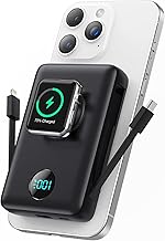 Magnetic Portable Charger for iPhone with Built-in Cables, 6-in-1 10800mAh Power Bank with iWatch Charger & LCD Display,25W Fast Charging Battery Pack for Magsafe,iPhone 17/16/15/14/13/12,Apple Watch