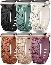 6 Pack Floral Engraved Bands Compatible with Apple Watch Bands 40mm 41mm 42mm 38mm 44mm 45mm 46mm 49mm Women Men, Silicone Flower Pattern Strap for iWatch Series 11 10 Se Ultra 9 8 7 6 5 4 3 2 1
