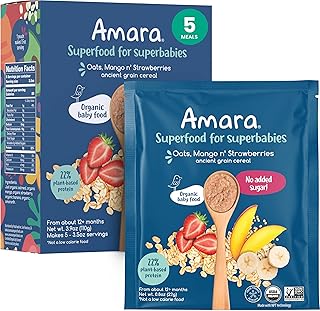 Organic Baby Food - Stage 3 - Ancient Grain - Baby Cereal to Mix With Breastmilk, Water or Baby Formula - Shelf Stable Baby Food Made from Organic Fruit & Veggies - 5 Pouches, 3.5oz Per Serving
