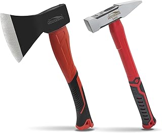 Sponsored Ad - 2-Piece Outdoor Axe and Engineer Hammer Set, 13.8" Camping Hatchet with Forged Steel Blade & 400g Cross Peen Hammer, Shock-Absorbing Grip, for Wood Splitting, Bushcraft, DIY, Metalworki