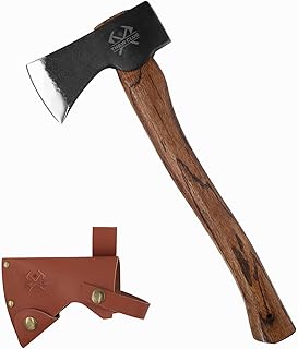 15.7" Hand Forged Hatchet Axe, Camping Hatchet with 1065 Carbon Steel & Wooden Handle, Bushcraft Axe with Leather Sheath and Axe Sharpener, Survival Axe for Outdoor Adventures and Gardening