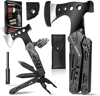 Camping Multitool Accessories Stocking Stuffers for Men 16 in 1 Multi Tool Survival Gear with Axe Hammer Pliers Saw Screwdrivers Bottle Opener Whistle with Sheath for Hiking, Gifts for Men Dad Him