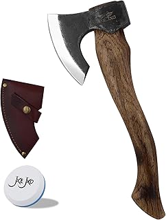 The Berserker - Camping Hatchet - Bushcraft Axe for Wood Chopping Carving- 15.7" Hand Axe with Leather Sheath
