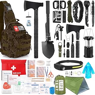 Survival Kit, 268 Pcs Emergency Survival Gear and Equipment Supplies with First Aid Kit, Camping Axe, Headlamp, Tent, Crossbody Bag for Camping Hiking, Hunting, Car, Gift for Christmas Men, Dads, Him