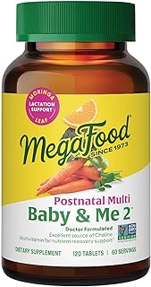 MegaFood Baby & Me 2 Postnatal Vitamins for Women Breastfeeding with Folate (Folic Acid Natural Form), Choline, Iodine, Vitamin D, Moringa Leaf and More - 120 Tabs (60 Servings)