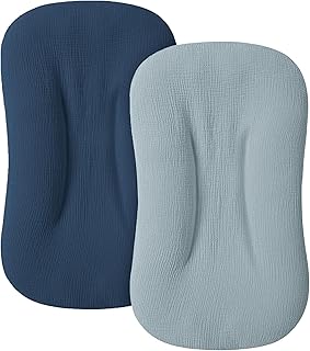 Muslin Baby Cover for Newborn, Soft and Breathable 100% Cotton Lounger Slipcover Neutral, Pack of 2(Dark Blue)