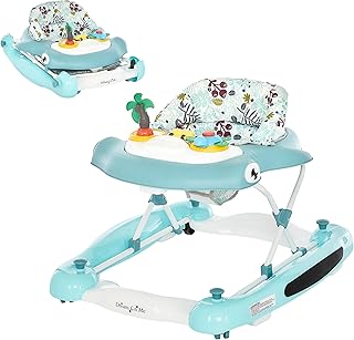 Dream on Me 2-in-1 Aloha Fun Baby Walker in Blue, Easily Convertible Baby Walker, Adjustable Three Position Height Settings, Easy to Fold and Store