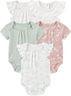 Sponsored Ad - Four Seasons Baby Boy Girl Bodysuits 5-Pack Cotton Comfort Short Sleeve Baby Clothes Soft Infant Outfits