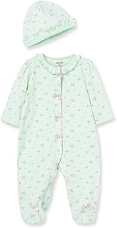 Clothes for Baby Girls 100% Cotton Scratch-Free Tag Footed One-Piece Romper and Hat Sleeper Set Preemie to 9 Months
