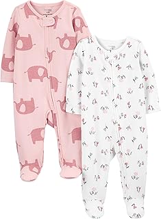 baby-girls 2-way Zip Thermal Footed Sleep and Play, Pack of 2