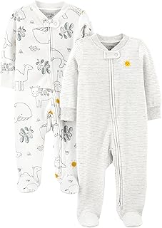 unisex-baby 2-way Zip Thermal Footed Sleep and Play, Pack of 2