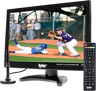 Tyler 14” Portable TV LCD Monitor 1080P Rechargeable Lithium Battery Operated, 2 Antenna, HDMI, USB, RCA, FM Radio, Digital Tuner, AV Inputs, AC/DC, TV Stand and Remote Control for Car Travel