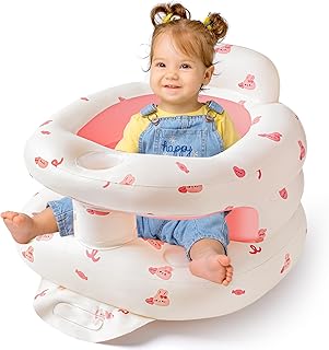Inflatable Baby Seat with Full Enclosure, Comfortable Sit Me Up Baby Chair for Learning to Sit, Built in Air Pump Blow Up Infant Back Support Floor Seat for Babies 3 Months & Up (Bunny)