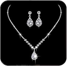 JAKAWIN Bride Silver Bridal Necklace Earrings Set Crystal Wedding Jewelry Set Rhinestone Choker Necklace for Women (Set of 3) (NK144-3)