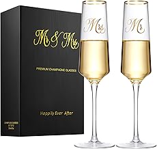 Mr and Mrs Wedding Champagne Flutes with Long Stem,Bride and Groom Toasting Crystal Glass Set, Bridal Shower Gift, Engagement Gifts for Couples, Newlyweds, Anniversary