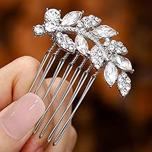 Foyte Crystal Bride Wedding Hair Comb Leaf Bridal Headpieces Rhinestone Hair Pieces Bridesmaid Side Combs Hair Accessories for Women (silver leaf)