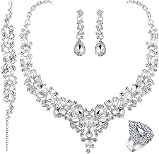 Sponsored Ad - Crystal Bridal Wedding Jewelry Sets for Women Rhinestone Teardrop Crystal Statement Choker Necklace Drop Earrings Link Bracelets Rings Teardrop Jewelry Set for Brides Bridesmaids