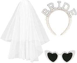 Sponsored Ad - Pearl Headband + Wedding Veil + Bride Sunglasses Set, Bride Veil Heart Sunglasses for Bachelorette Party Decorations Bridal Shower Gifts