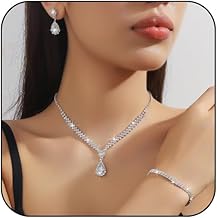 Silver Jewelry Set for Prom,Elegant Prom Jewelry Set Crystal Rhinestone Necklace Earrings Bracelet Brides Wedding Prom Dresses Costume Jewelry Accessories for Women