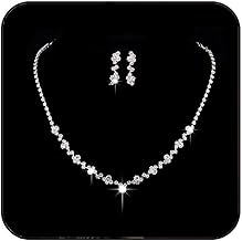 JAKAWIN Bride Wedding Jewelry Set Silver Bridal Necklace Earrings Set Crystal Rhinestone Necklace for Women NK330