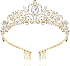 TAROSE Crowns for Women and Girls, Queen Crystal Gold Silver Tiaras with White Rhinestone and Combs, Goddess Crown for Wedding Bride Birthday Princess Bridal Shower Hair Accessories for Women