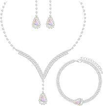 Sponsored Ad - Elegant V-shape Crystal Wedding Jewelry Set for Women Bridal Necklace Earrings Bracelet Set Brides Bridesmaids Party Prom Formal Costume Accessories