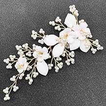 Sponsored Ad - BETITETO White Bridal Hair Clip Wedding Pearl Ceramic Flower Leaf Hair Piece Accessories for Women Girls