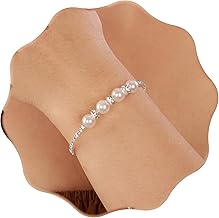 YERTTER Simple Vintage Open Cuff Pearl Crystal Bangle Bracelet Rhinestone Pearl Bangle Bracelet Gift for Women Brides for Prom Party Wedding Dating