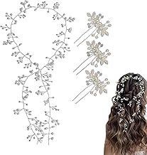 Bride Wedding Crystal Hair Vine Accessories Extra Long Pearl and Beads Bridal Headband Head Pieces for Women Girls (Silver)
