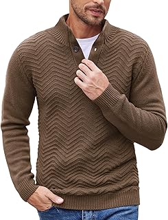 Sponsored Ad - Men Quarter Button Sweater Pullover Cable Knit Henley Mock Neck Sweater