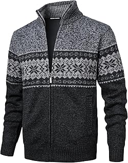 Sponsored Ad - Men's Full Zip Cardigan Snowflakes Pattern Sweater Knitted Cardigan with Pockets for Casual Christmas