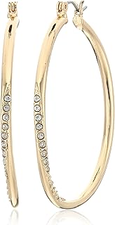 Goldtone Pave Crystal Glass Stone Twisted Hoop Earrings