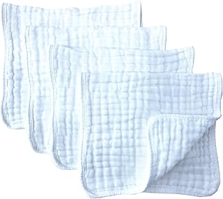 Synrroe Burp Cloths Large, Muslin Burp Cloths for Baby, Extra Absorbent and Soft, 6 Layers 20 by 10 Inches 100% Cotton (White Large 4 Pack)