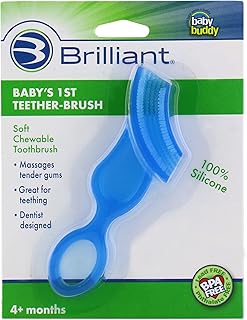 Brilliant Oral Care Baby’s First Toothbrush, Smooth Silicone Bristles Gently Clean Tender Teeth and Gums, for Ages 4+ Months, Blue, 1 Pack