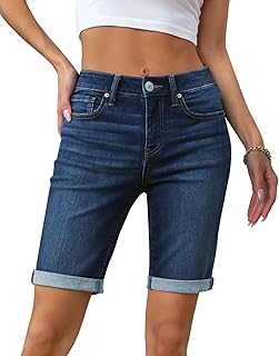 Sponsored Ad - Shorts for Women Mid Rise Roll Cuff Bermuda Stretch Denim Jean Shorts