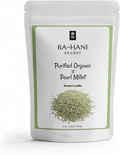 Rahani Health Care Organic Pearl Millet (Bajra/Kambu) (2Lbs | 908g | 32oz) | Unpolished, Whole Grain, Natural Gluten-Free, Hulled Superfood | Natural, Non-GMO, Vegan, High Fiber & Protein | Porridge, 