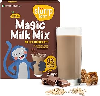 Slurrp Farm Magic Milk Mix Powder | Millet Chocolate Drink for Kids & Adults | No Refined Sugar, High Calcium & Fiber | Tasty, Easy to Digest & Nutritious Beverage | 8.82 Oz (250g)
