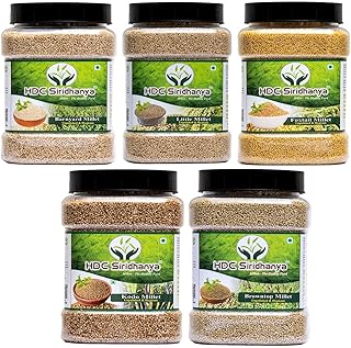 Siridhanya Unpolished and Organic millets (Little, Foxtail, Kodo, Brown_top & Barnyard millet) Each millet 900gm pack of 5 in Jar