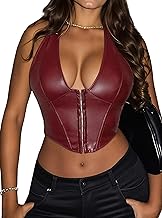 Women's Y2K Leather Halter Top Backless Corset Bustier Top Lace Up Sexy Going Out Crop Tank Halter Neck Party Club