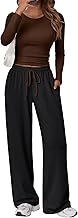 Trendy Queen Women's 2 Piece Matching Lounge Set Long Sleeve Slightly Crop Top Wide Leg Pants Casual Sweatsuit