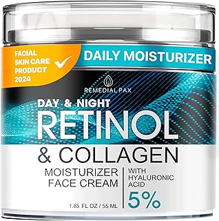 Face Moisturizer Retinol Cream, Anti Aging Neck Firming Cream, Collagen Day & Night Face Cream with Hyaluronic Acid for Women & Men, 1.85 Fl Oz