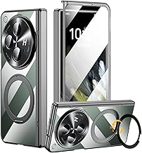 for OnePlus Open Case, Non-Yellow Clear Back, Electroplated Frame & Hinge Protection, Screen Protector, Magnetic Rotatable Ring Kickstand, Thin & Slim Phone Case 5G 2023, Black