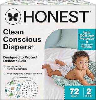 Clean Conscious Diapers for Delicate Skin | Up to 100% Leakproof | Hypoallergenic, Fragrance Free | Gender Neutral | Club Box, Size 2 (12-18 lbs), 72 Count (Prints May Vary)