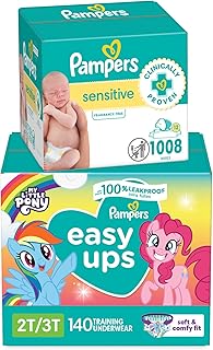Easy Ups Pull On Training Pants My Little Pony, 2T-3T, 140 Count with Sensitive Water Based Baby Wipes 12 Flip-Top Packs (1008 Wipes Total)
