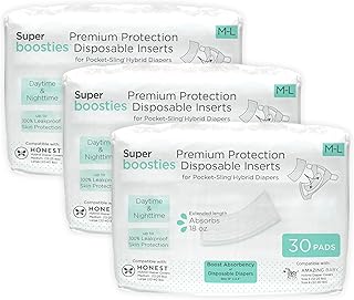 Overnight Diaper Leak Stopper, Super Boosties Disposable Inserts, Use with Pampers Sizes 4-6, Honest Hybrid Diaper Cover Sz Med/Large, Amazing Baby Cover Sz 3/4, 4.3x13 in, 90 Count