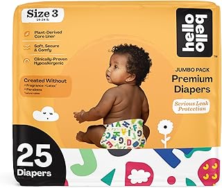 Premium Baby Diapers Size 3, 25 Count of Disposable, Extra-Absorbent, Hypoallergenic Baby Diapers with Snug and Comfort Fit, Alphabet Soup