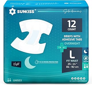 TrustPlus Overnight Adult Diapers with Tabs, Unisex Disposable Incontinence Briefs for Men and Women, Odor Control, Large, 12 Count