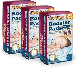 Dimples Booster Pads, Baby Diaper Doubler with Adhesive - 1 Size Fits All Diapers - Boosts Diaper Absorbency - No More leaks 90 Count (with Adhesive for Secure Fit)