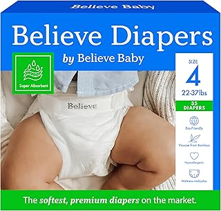 Sponsored Ad - Diapers Size 4 (22-37 Lbs) Viscose Bamboo Diapers 35 Count – Natural Baby Diaper, Chemical Free and Fragrance Free Natural Diaper for Sensitive Skin, Super Absorbent with Leak Protectio